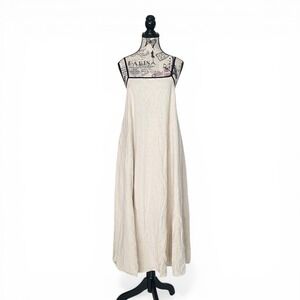 Shy Velvet Maxi Dress Womens XS Beige Linen Blend Tie Back Pockets Sundress Boho